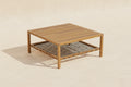 Outdoor Acacia Wood Coffee Table with Woven Rope Storage Shelf