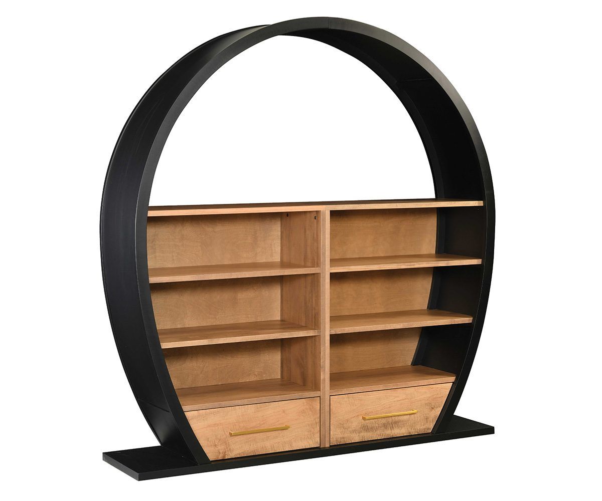 Solid Wood Wide Bookcase with Shelves and Bottom Drawers
