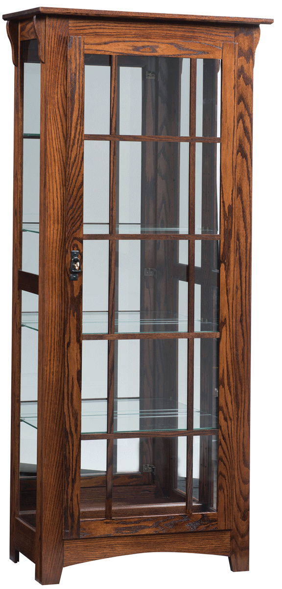 Solid Wood Mission Single Door Curio Cabinet with Mullions