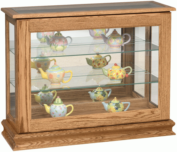 Amish Solid Wood Display Console with Glass Shelves and Mirror Back