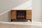 Meuble TV en bois massif avec insert de cheminée de 33 pouces et portes coulissantes