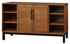 Meuble TV en bois massif avec insert de cheminée de 33 pouces et portes coulissantes