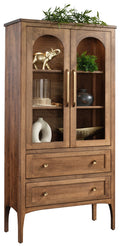 Amish Solid Wood Display Cabinet with LED Lights and Glass Shelves