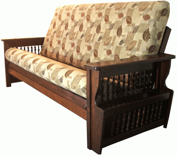 Solid Wood Spindle Style Full Size Futon Sofa with Aerolife Mattress