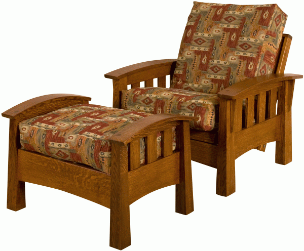Amish Solid Wood Chair Futon with Ottoman and Leather Upholstery Option