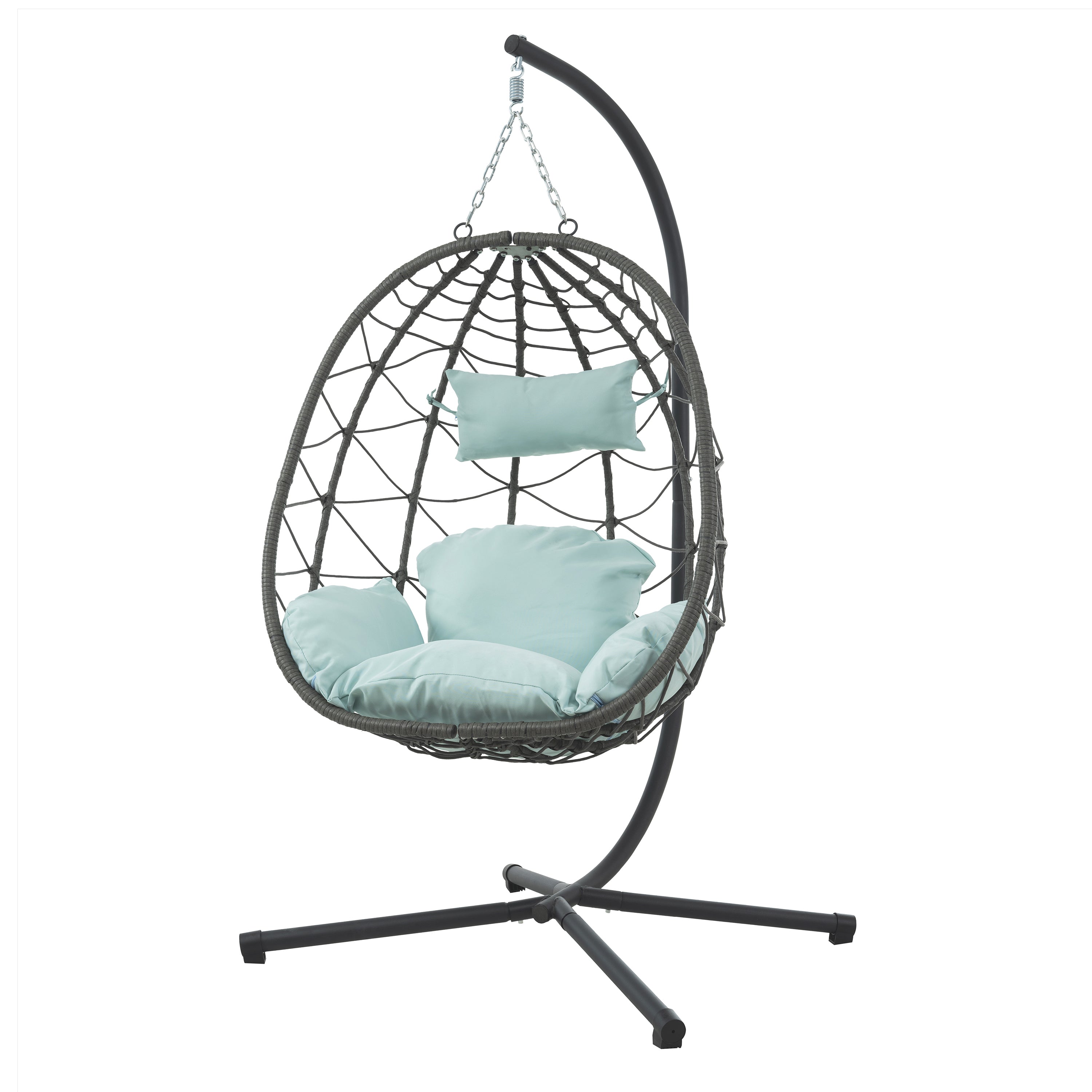 Wicker Hanging Egg Chair Basket Swing with Freestanding Stand