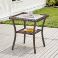 Handwoven Rattan Outdoor Side Table with Tempered Glass Top
