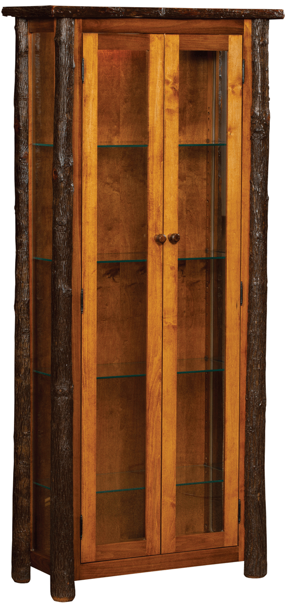Rustic Enclosed Curio Cabinet with Hickory Posts and Glass Doors