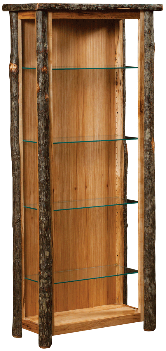 Rustic Open Curio Cabinet with Hickory Posts and Glass Shelves