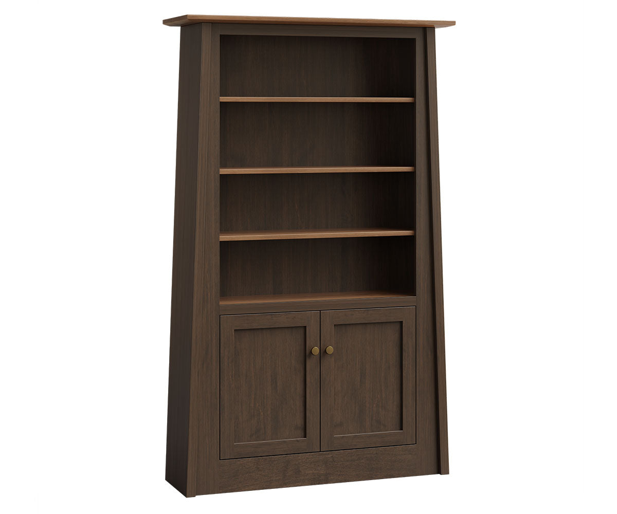 Solid Wood Tall Bookcase with Doors and Adjustable Shelves