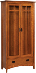Amish Solid Wood Mission Bookcase with Drawer and Mullioned Doors