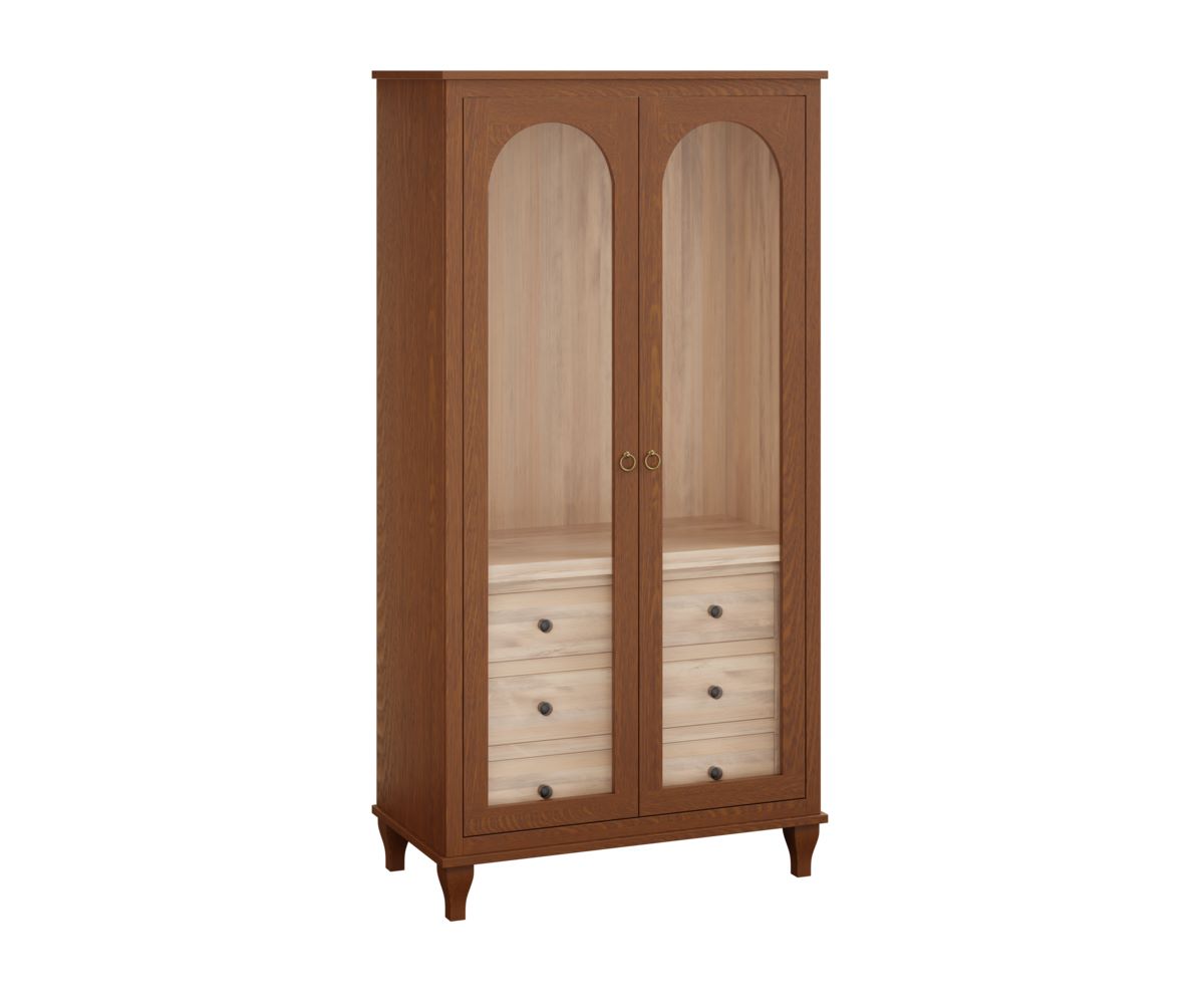 Solid Wood Tall Cabinet with Shelves and Three Drawers