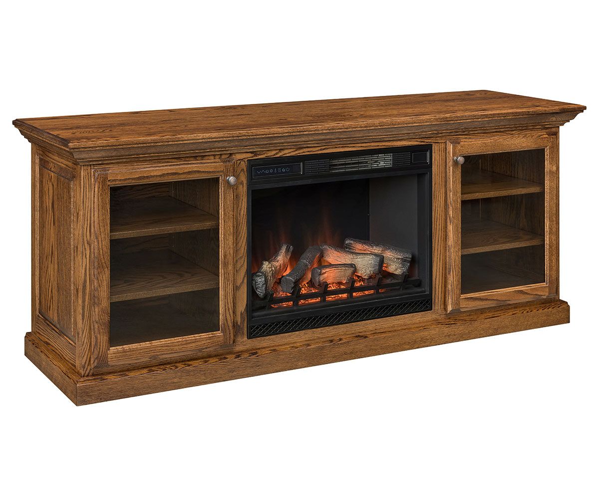 Amish Solid Wood Entertainment Center with Electric Fireplace Insert