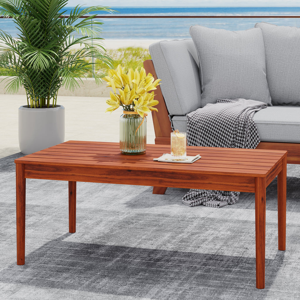 Rustic Acacia Wood Outdoor Coffee Table with Natural Grain Finish