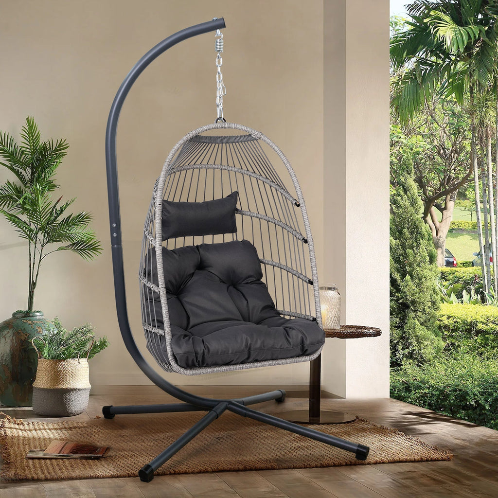 Outdoor Egg Hanging Chair with Stand and Plush Cushion