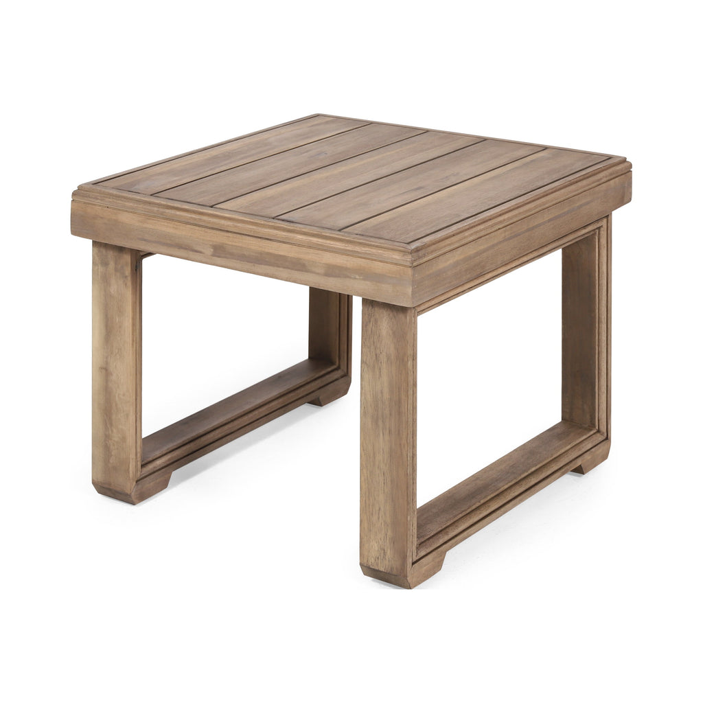Acacia Wood Outdoor Side Table with Rustic Slatted Design
