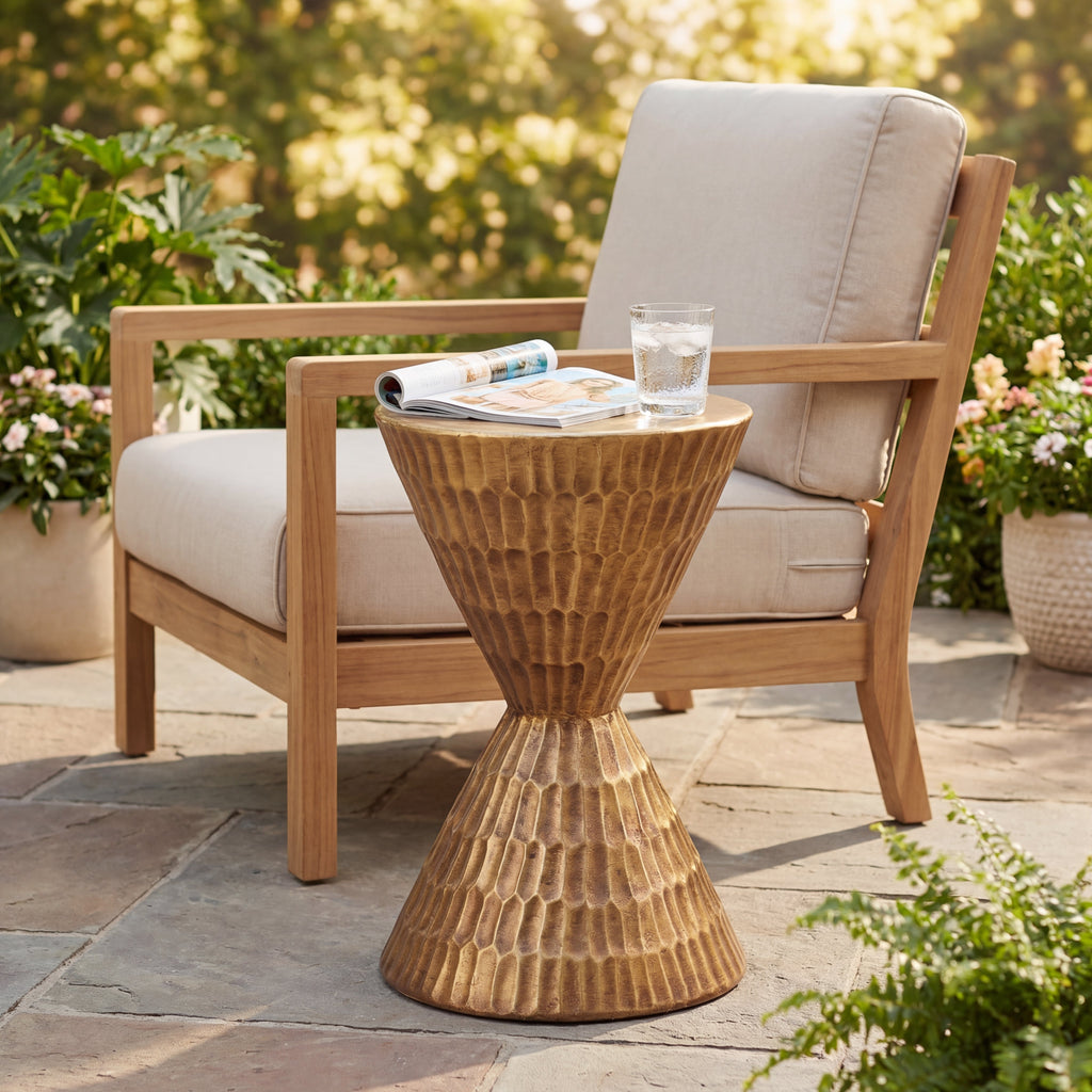 Handmade MGO Indoor/Outdoor Side Table with Gold Geometric Finish