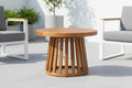 Modern Coastal Acacia Wood Outdoor Round Coffee Table with Pedestal Base, 27.5 Inch