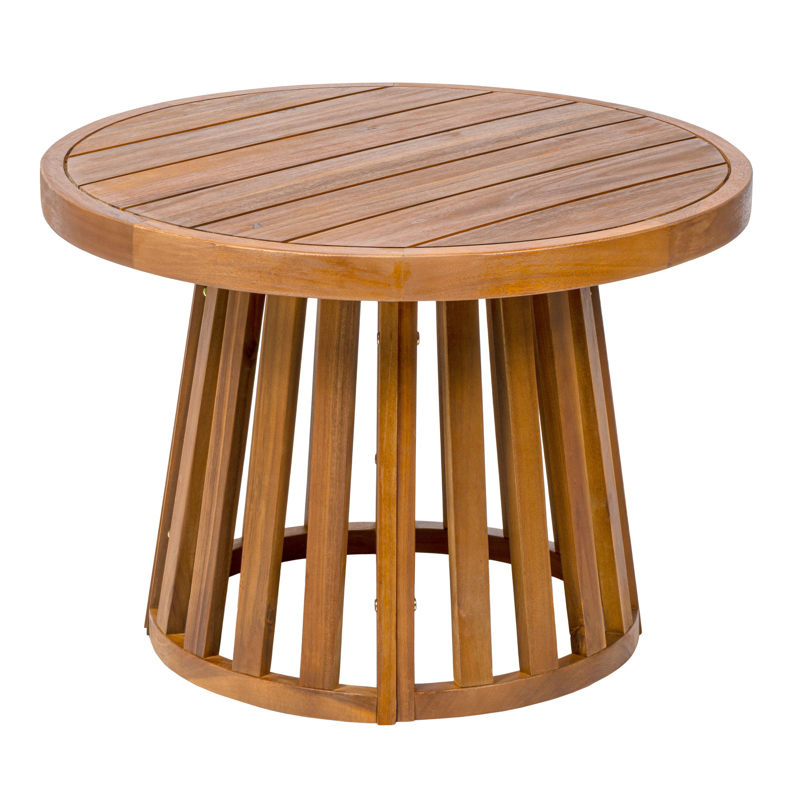 Modern Coastal Acacia Wood Outdoor Round Coffee Table with Pedestal Base, 27.5 Inch