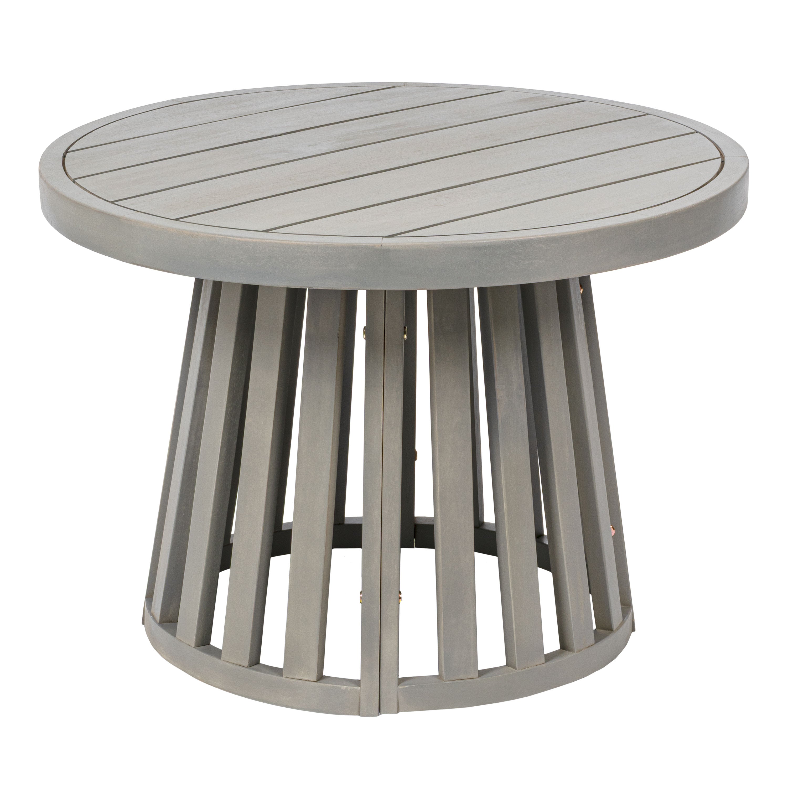 Modern Coastal Acacia Wood Outdoor Round Coffee Table with Pedestal Base, 27.5 Inch