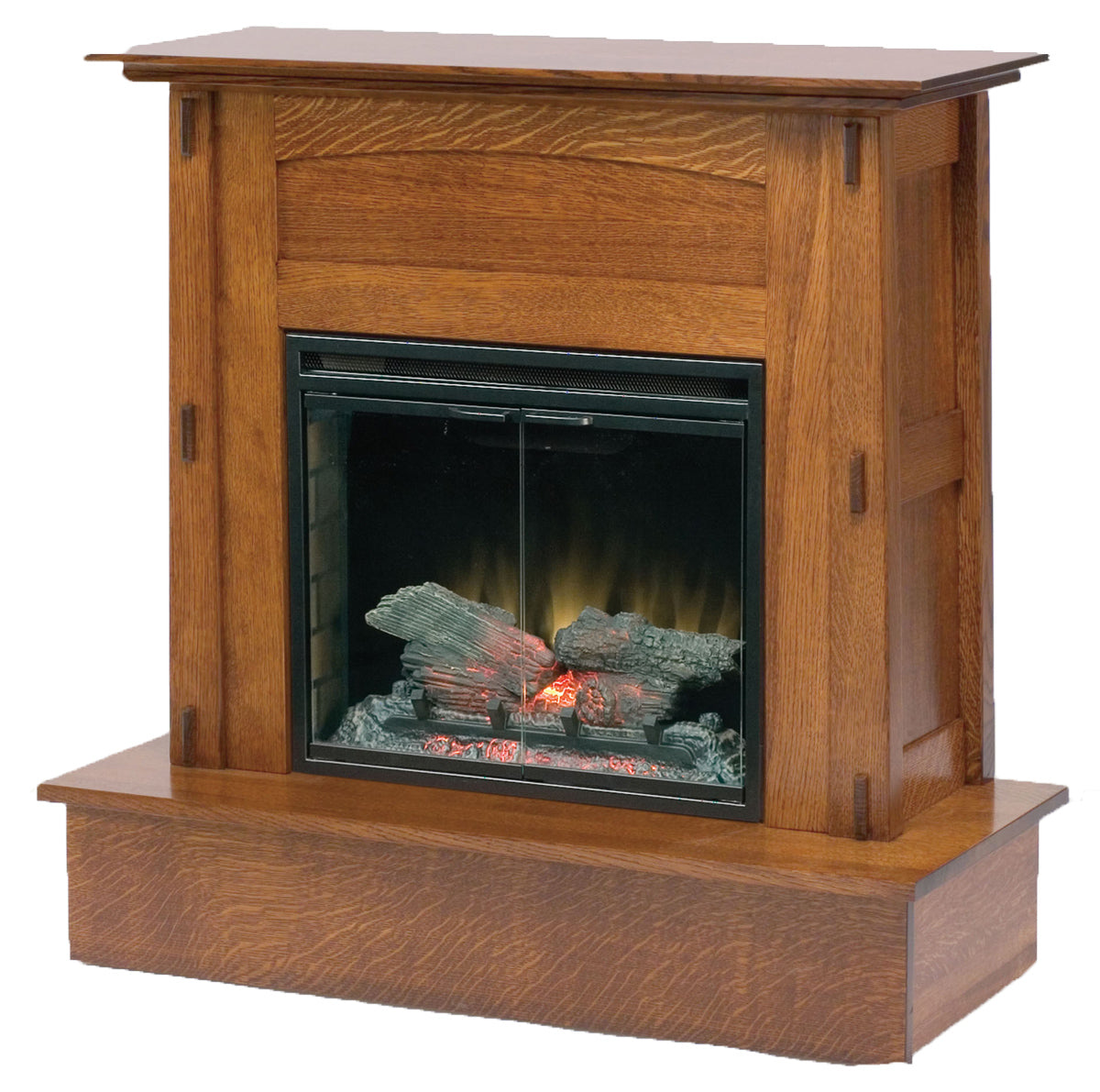 Amish Solid Wood Electric Fireplace with All-Glass Front and Remote Control
