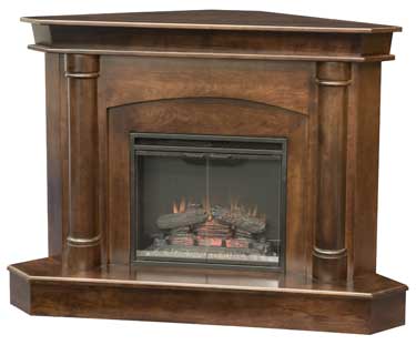 Amish Solid Wood Corner Electric Fireplace Mantel with Remote Control