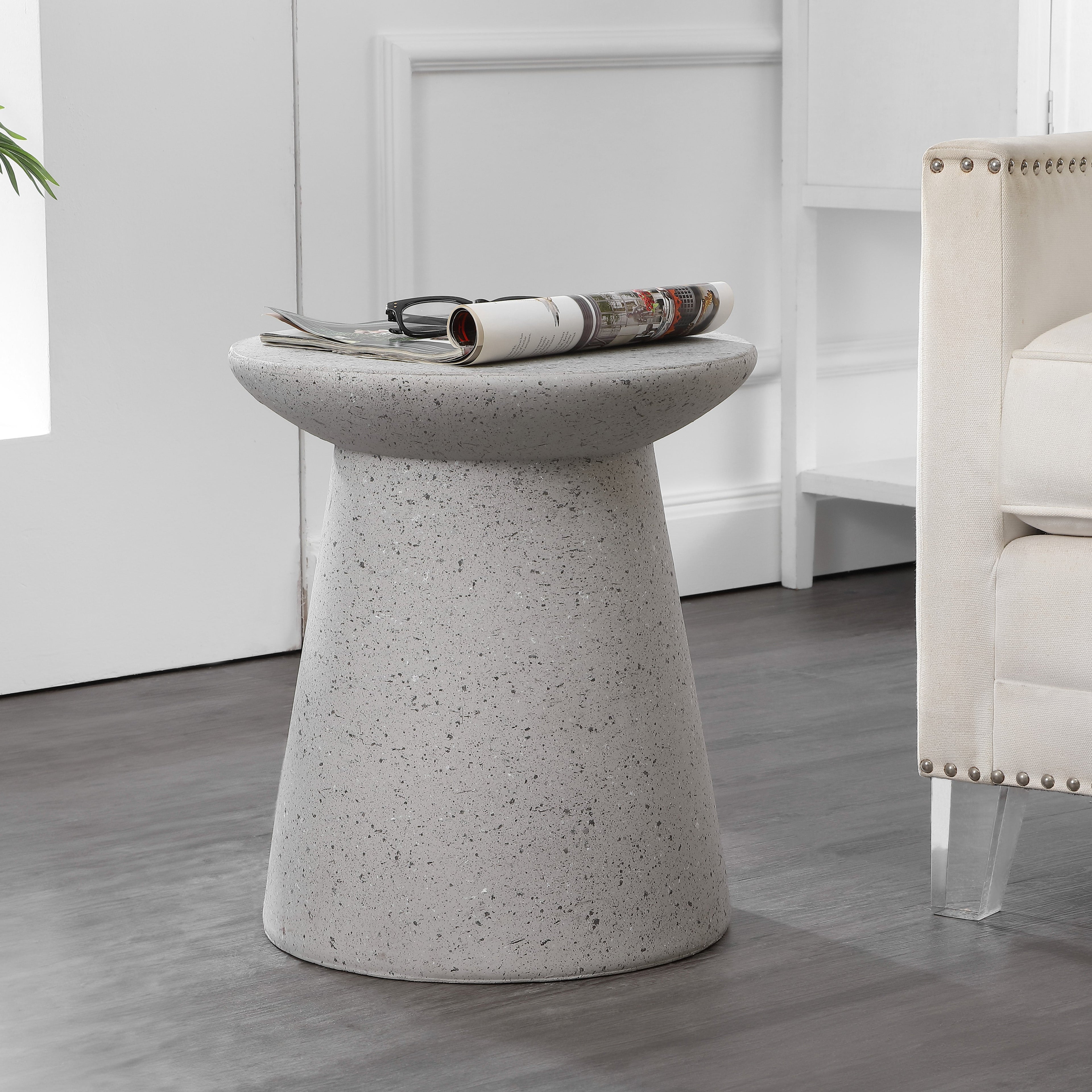 Minimalist Modern Drum Indoor/Outdoor Accent Table Pedestal