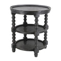 Round Three Tiered Side Table with Rattan Shelf