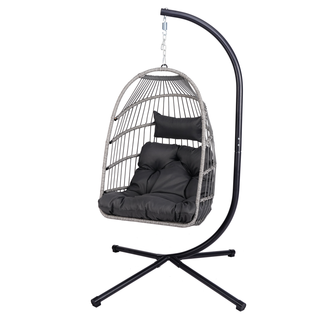 Outdoor Egg Hanging Chair with Stand and Plush Cushion