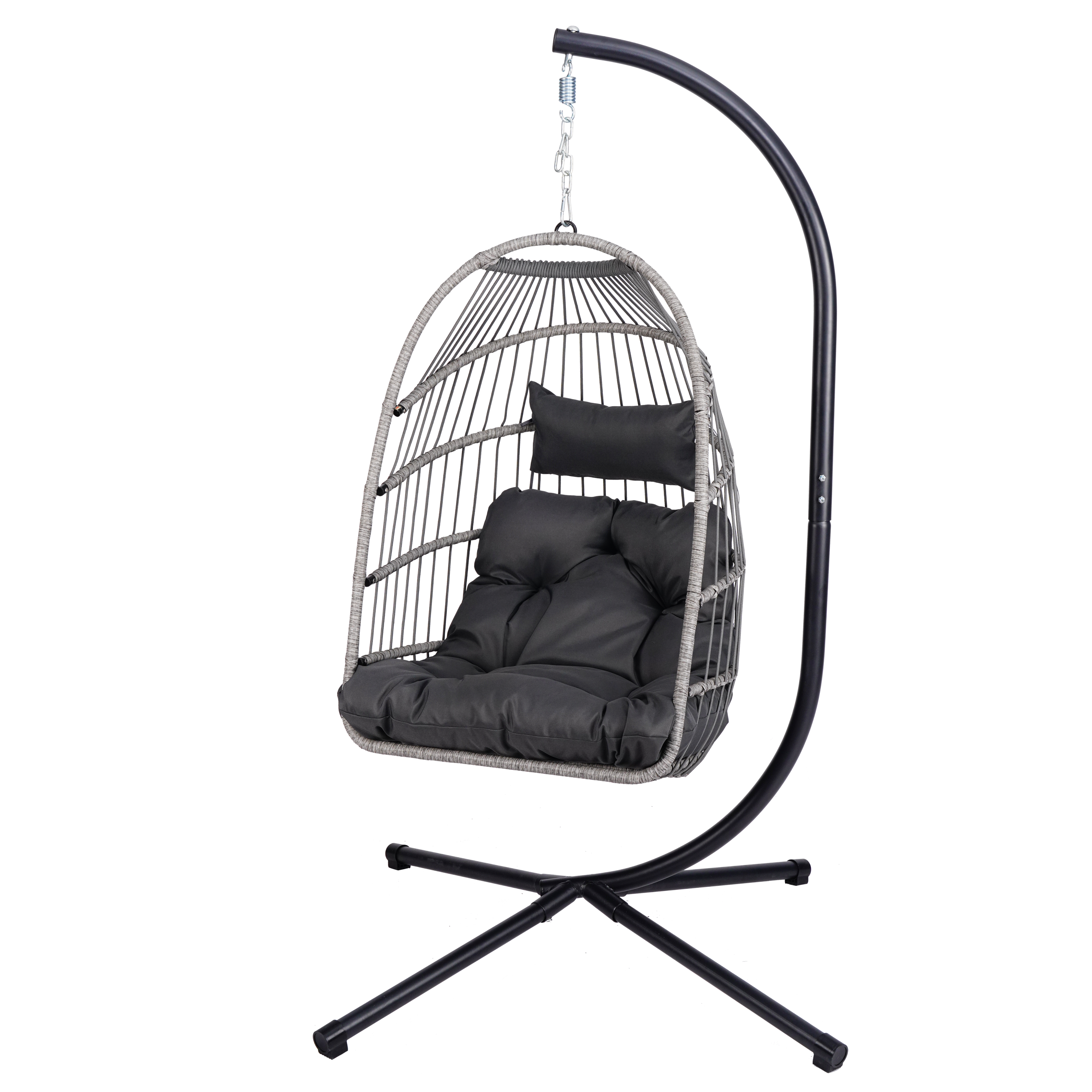 Outdoor Egg Hanging Chair with Stand and Plush Cushion