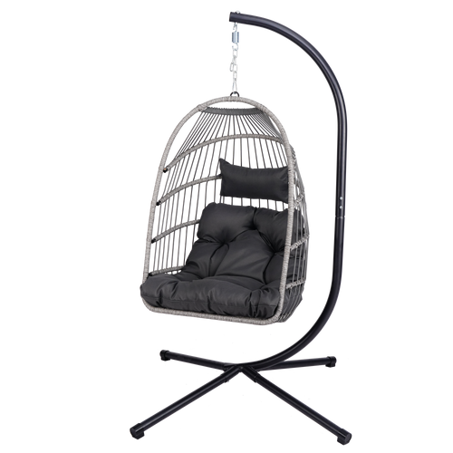Outdoor Egg Hanging Chair with Stand and Plush Cushion