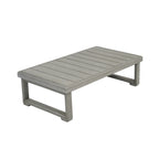 Table basse d'extérieur en bois d'acacia avec plateau à lattes et pieds patins