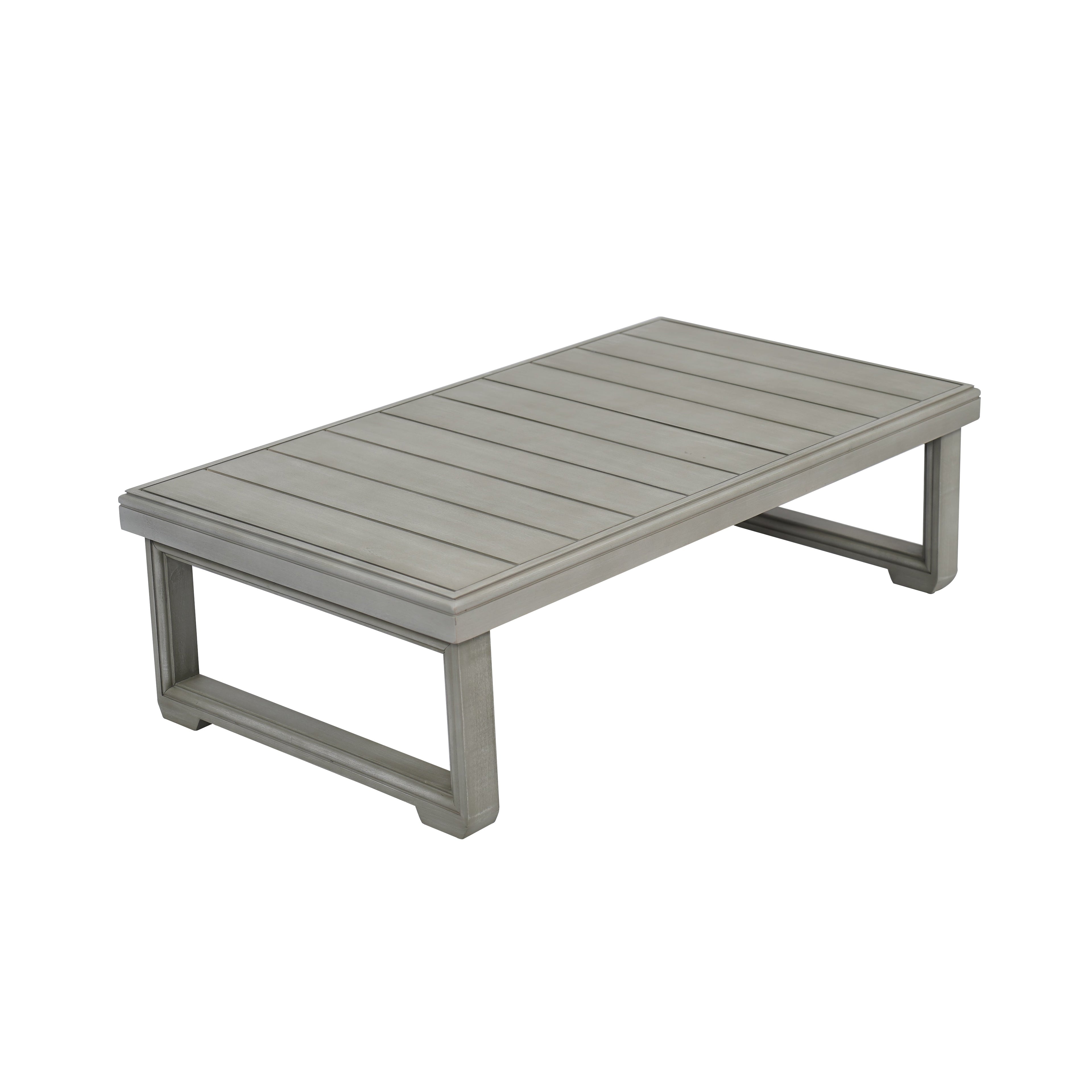 Acacia Wood Outdoor Coffee Table with Slat Top and Sled Legs