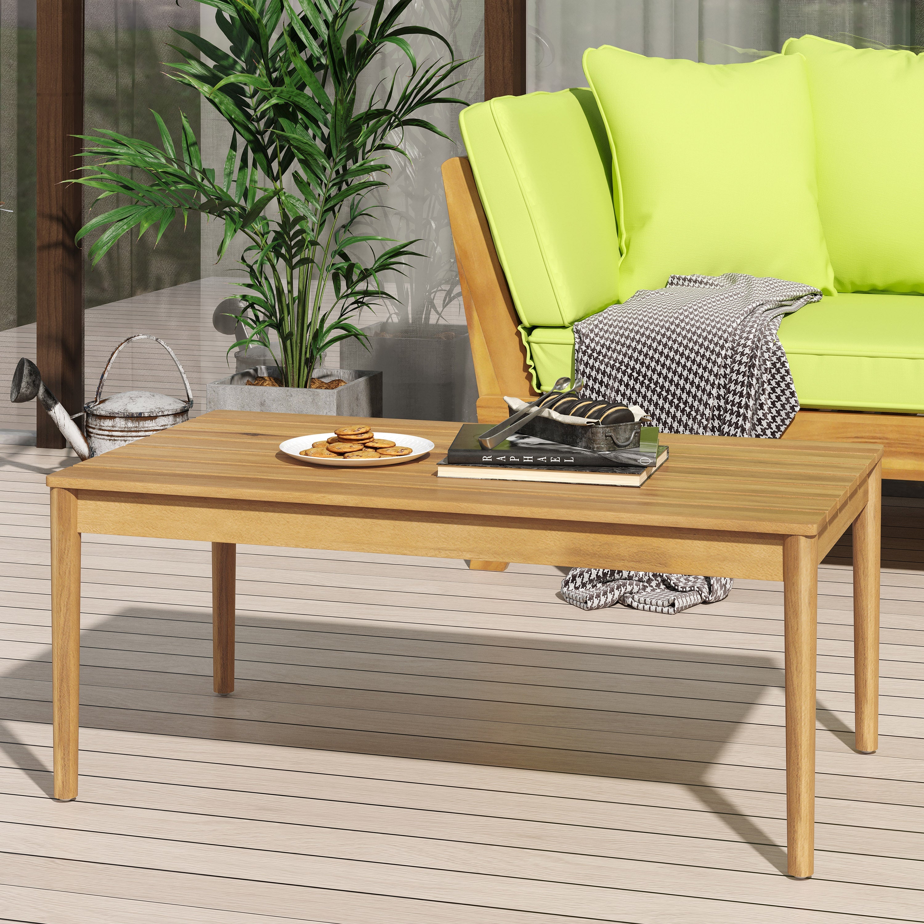 Rustic Acacia Wood Outdoor Coffee Table with Natural Grain Finish