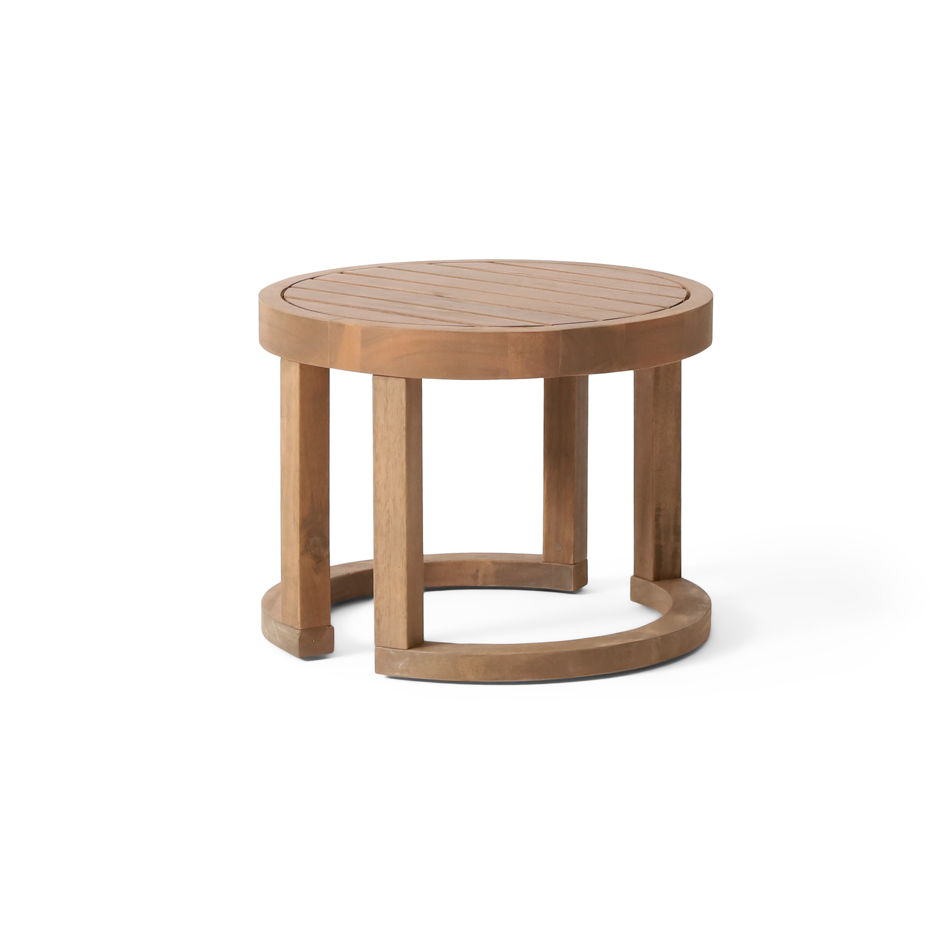 Outdoor Acacia Wood Round Side Table with Semi-Circle Base, 18 Inch